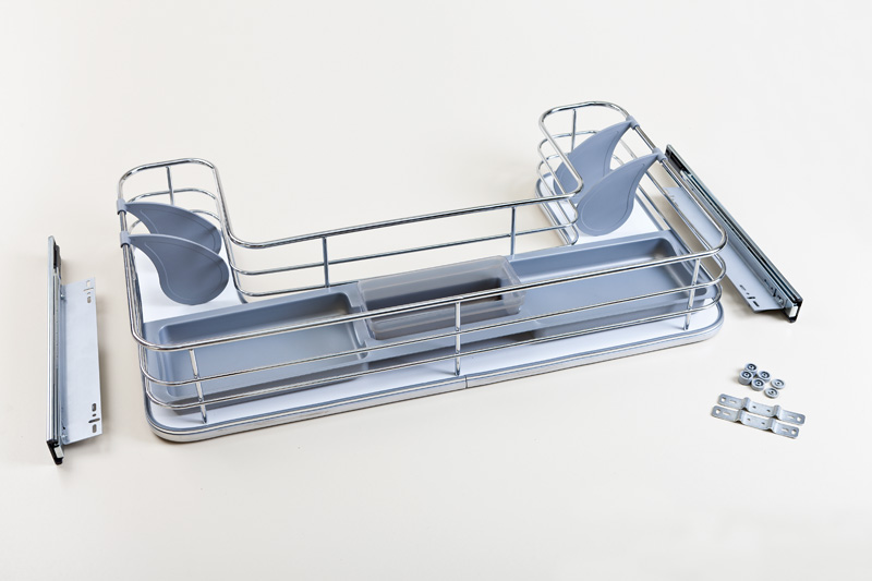 Корзина выдвижная под мойку,с шариковыми направляющими,  с доводчиком плавного закрывания, с полкой из ДСП